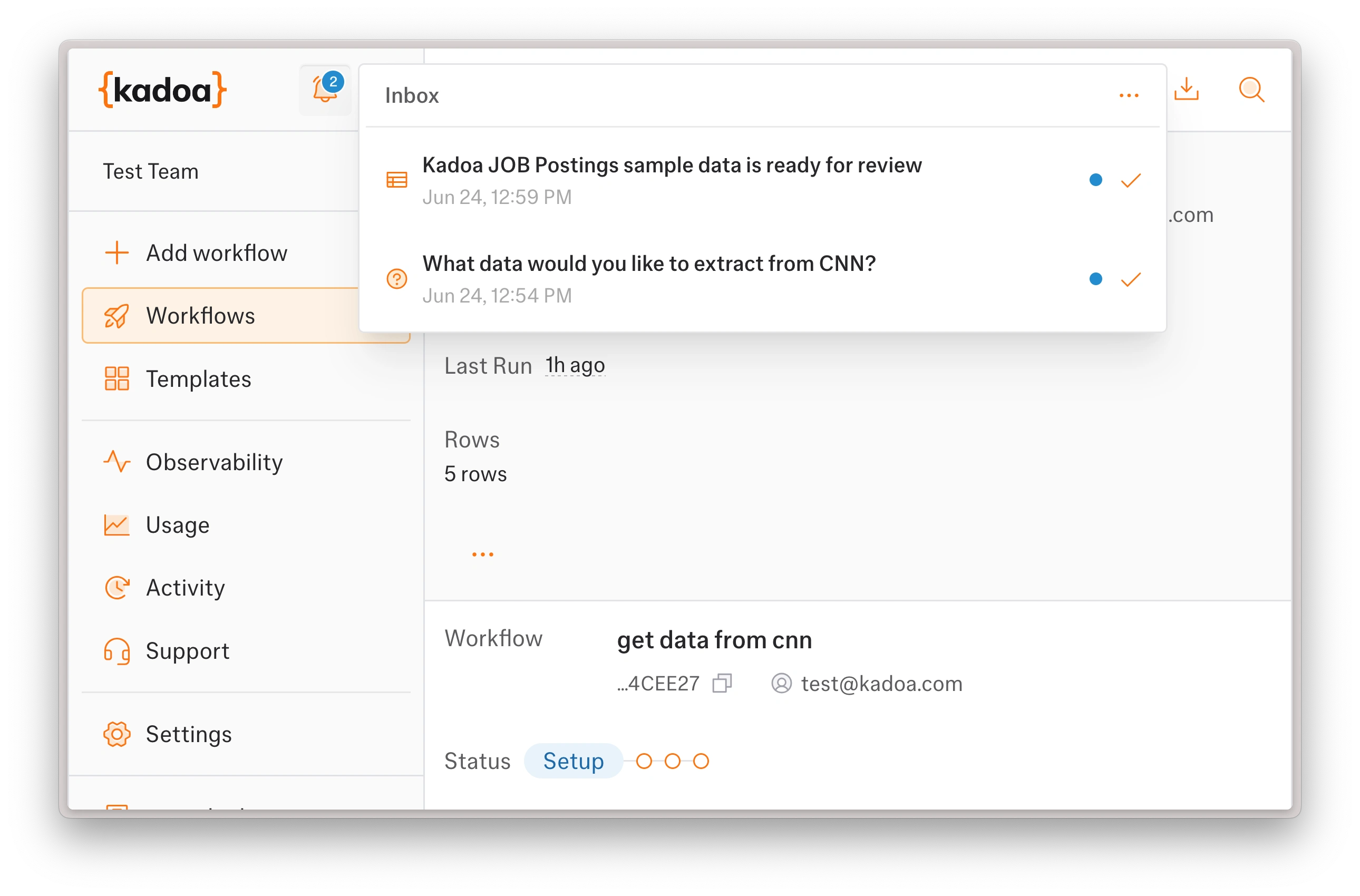 Inbox popover